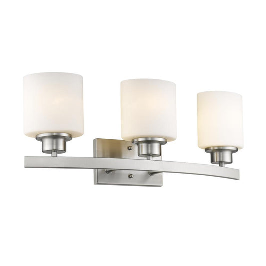 AALIYAH Contemporary 3 Light Brushed Nickel Bath Vanity Light Opal White Glass 23" Wide