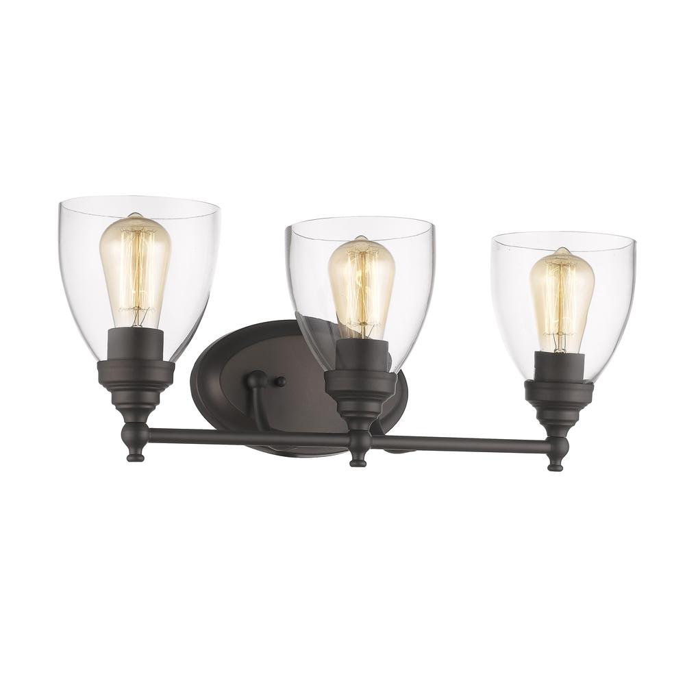 ELISSA Transitional 3 Light Rubbed Bronze Bath Vanity Light Clear Glass 23" Wide