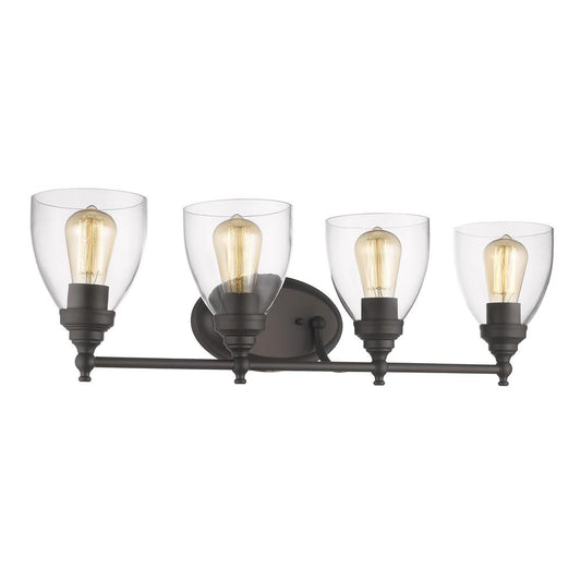 ELISSA Transitional 4 Light Rubbed Bronze Bath Vanity Light Clear Glass 30" Wide