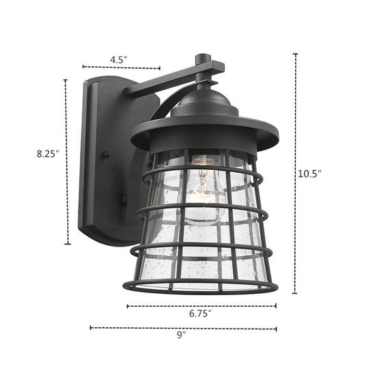 DAMON Transitional 1 Light Textured Black Outdoor Wall Sconce 11" Tall