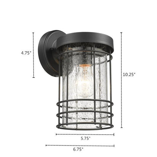 JEFFERSON Transitional 1 Light Textured Black Outdoor Wall Sconce 10" Tall