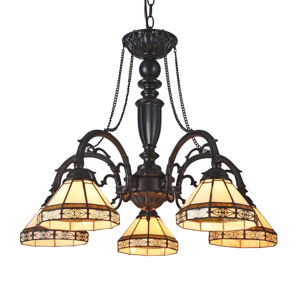 BELLE Tiffany-style 5 Light Mission Large Chandelier 27" Wide