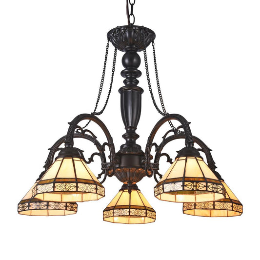 BELLE Tiffany-style 5 Light Mission Large Chandelier 27" Wide