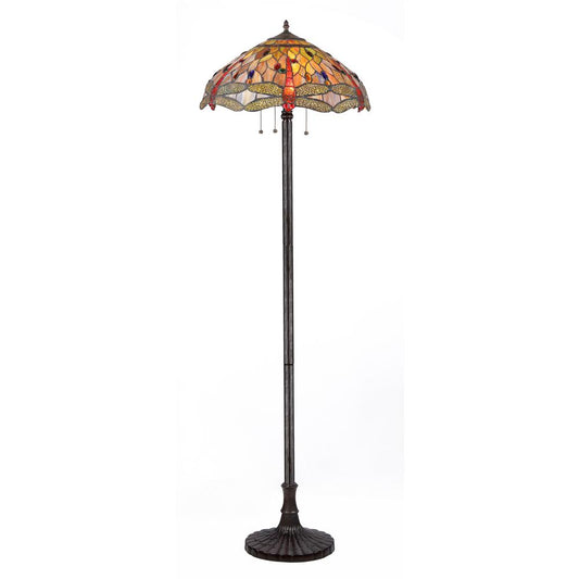 ANISOPTERA PURITY Tiffany-style 3 Light Dragonfly Floor Lamp 18" Shade