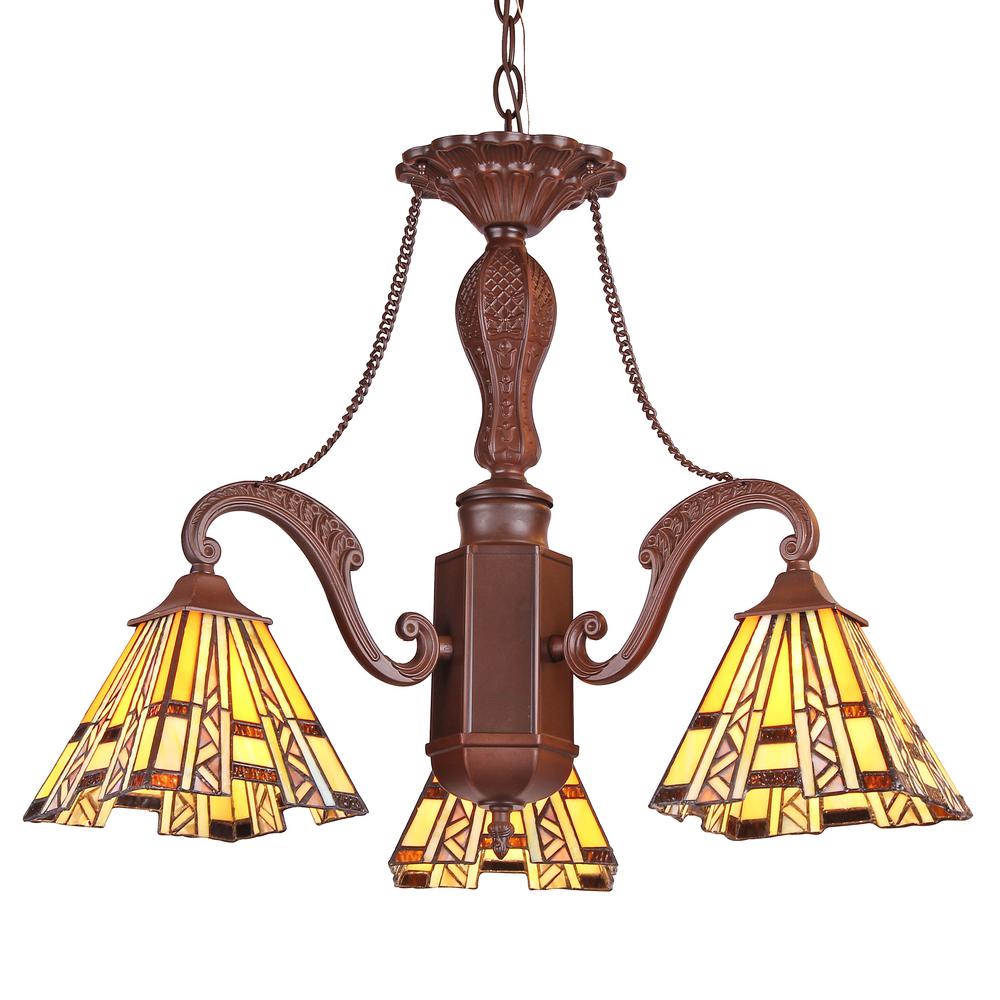 PROGRESSIVE Tiffany-style Mission 3 Light Mini Chandelier 22" Wide