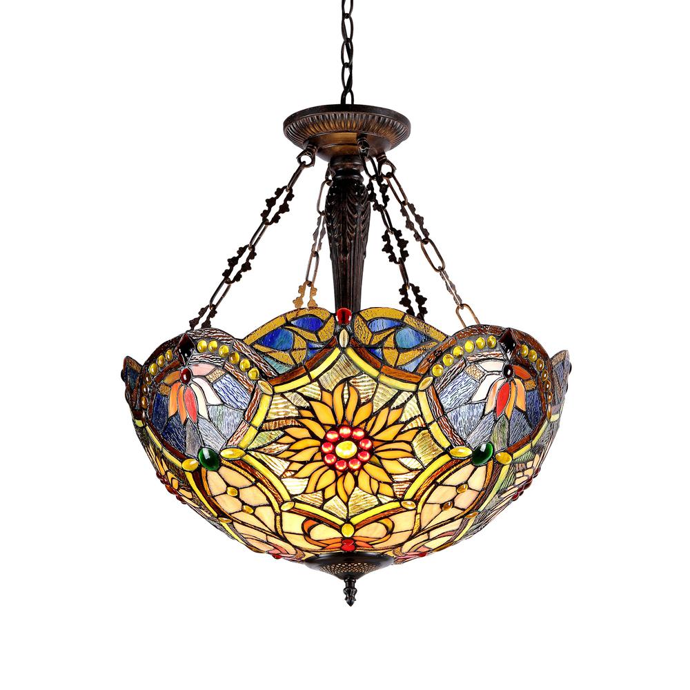 REBECCA Tiffany-style 3 Light Victorian Inverted Ceiling Pendant 21" Shade