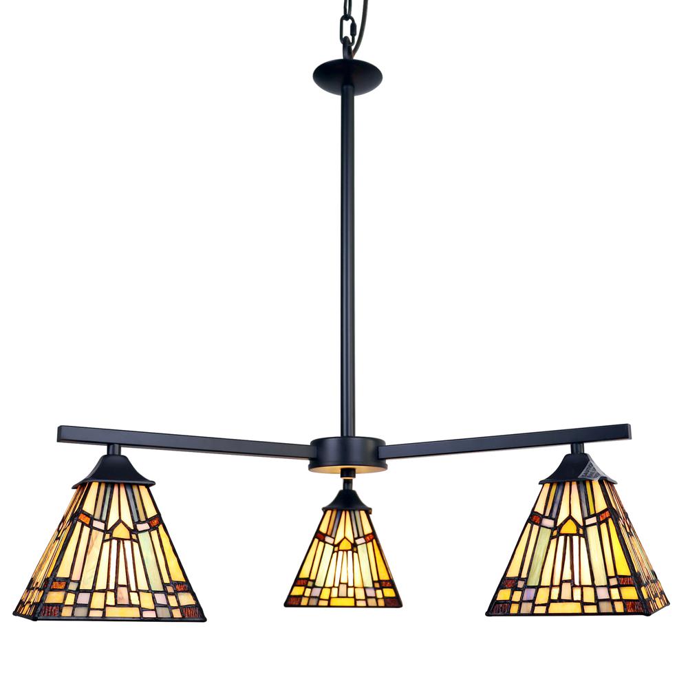 CHLOE Lighting KINSEY Mission Tiffany-style Blackish Bronze 3 Light Mini Chandelier 27" Wide