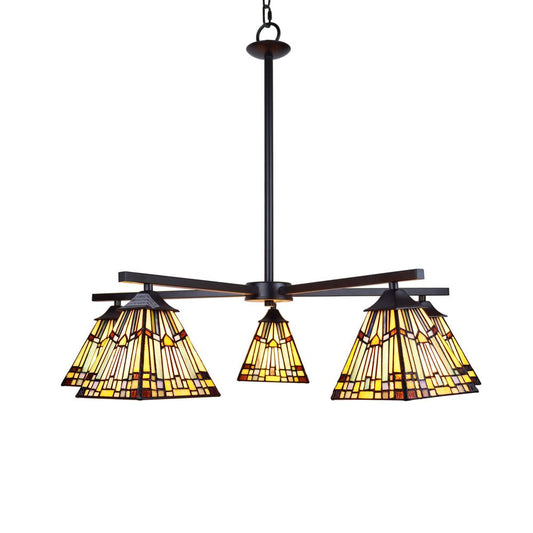 CHLOE Lighting KINSEY Mission Tiffany-style Blackish Bronze 5 Light Large Chandelier 30" Wide