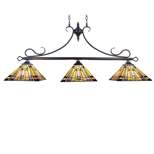 CHLOE Lighting KINSEY Mission Tiffany-style Blackish Bronze 3 Light Island Pendant 47" Wide