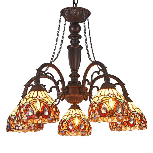 SERENITY Tiffany-style 5 Light Victorian Large Chandelier 27" Wide