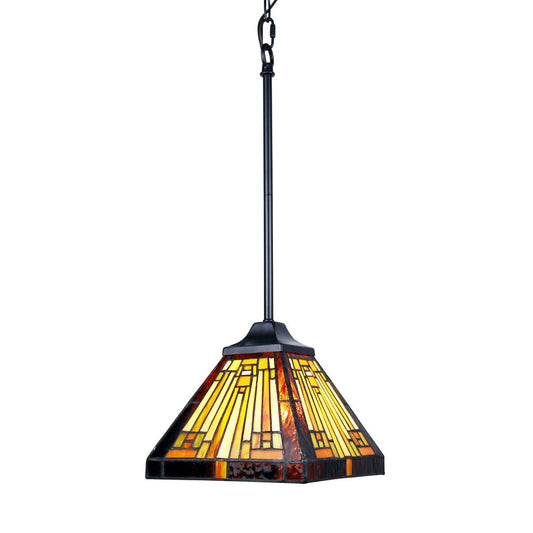 CHLOE Lighting INNES Mission Tiffany-Style Blackish Bronze 1 Light Mini Pendant 8" Wide