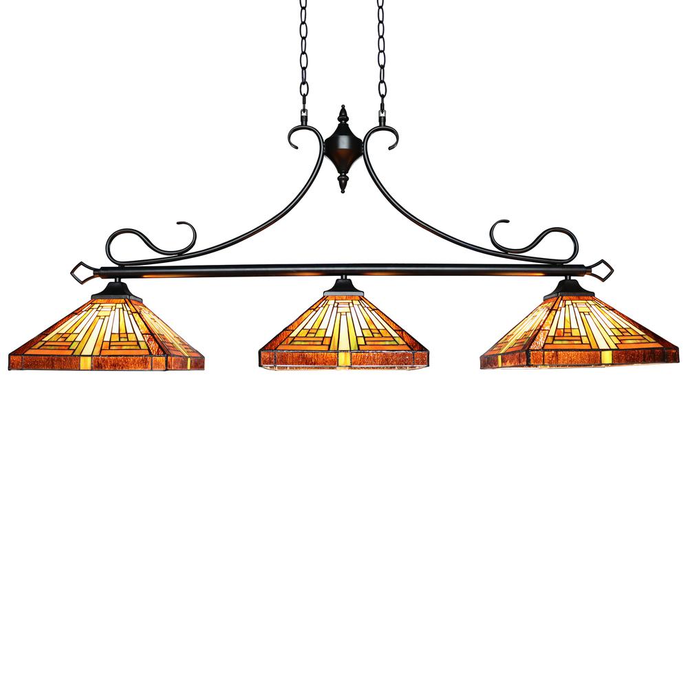 CHLOE Lighting INNES Mission Tiffany-Style Blackish Bronze 3 Light Island Pendant 47 " Wide