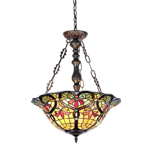 BERTRAM Tiffany-style 3 Light Victorian Inverted Ceiling Pendant 18" Shade