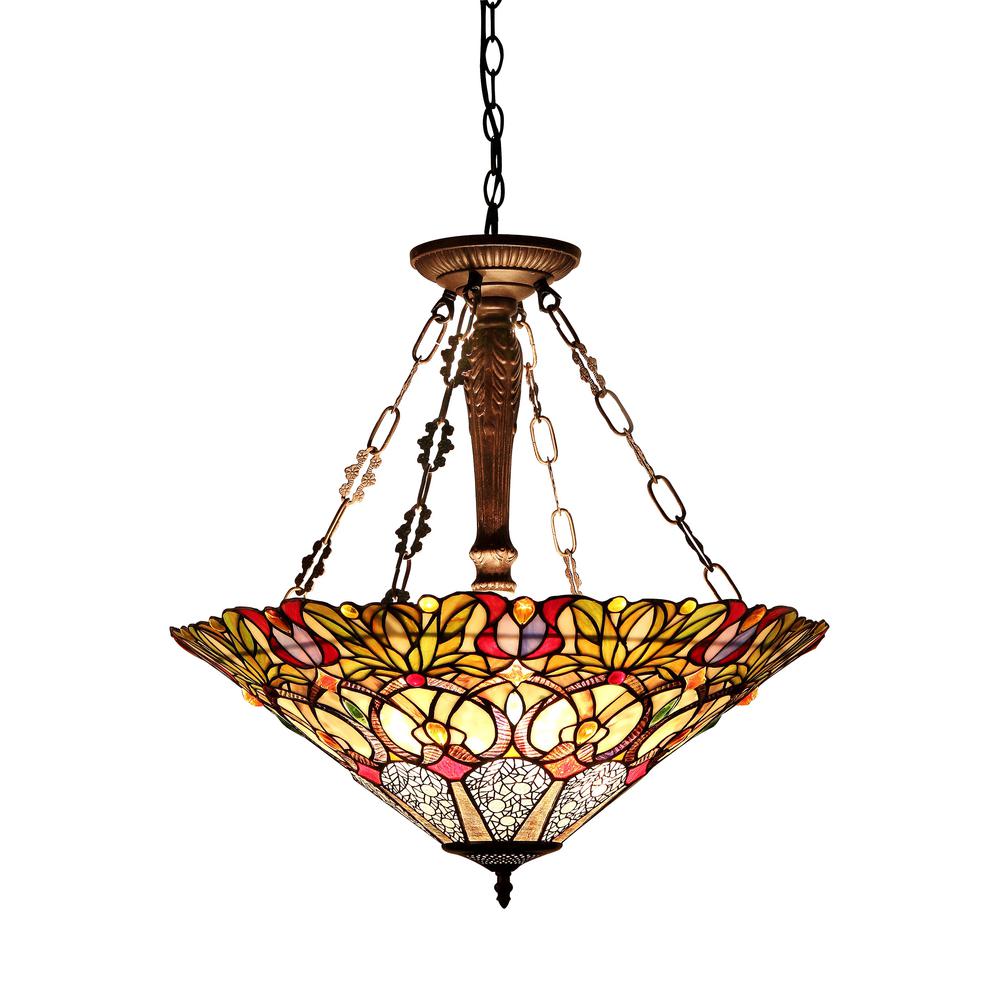 CASSANDRA Tiffany-style 3 Light Victorian Inverted Ceiling Pendant Fixture 22" Shade