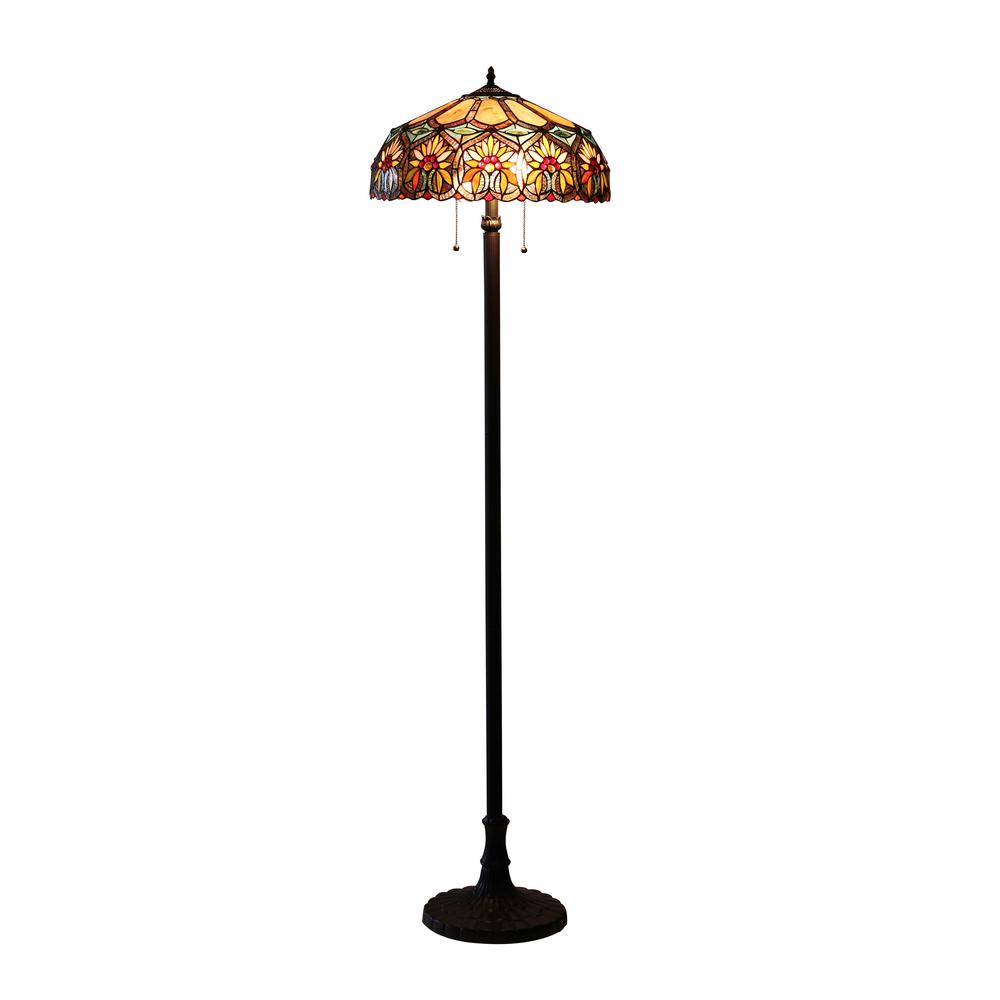 SUNNY Tiffany-style 2 Light Floral Floor Lamp 18" Shade