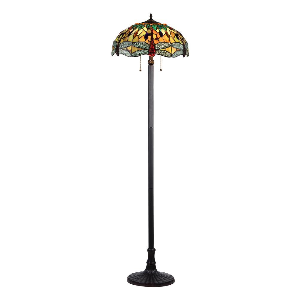 EMPRESS Tiffany-style 2 Light Dragonfly Floor Lamp 18" Shade