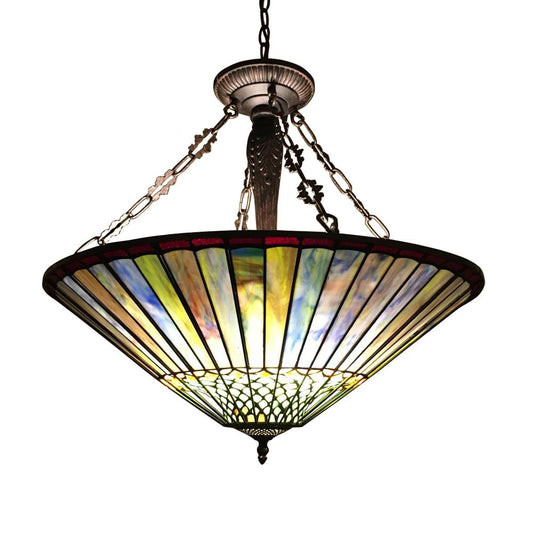 GRACE Tiffany-style Geometric 3 Light Inverted Ceiling Pendant Fixture 22" Shade