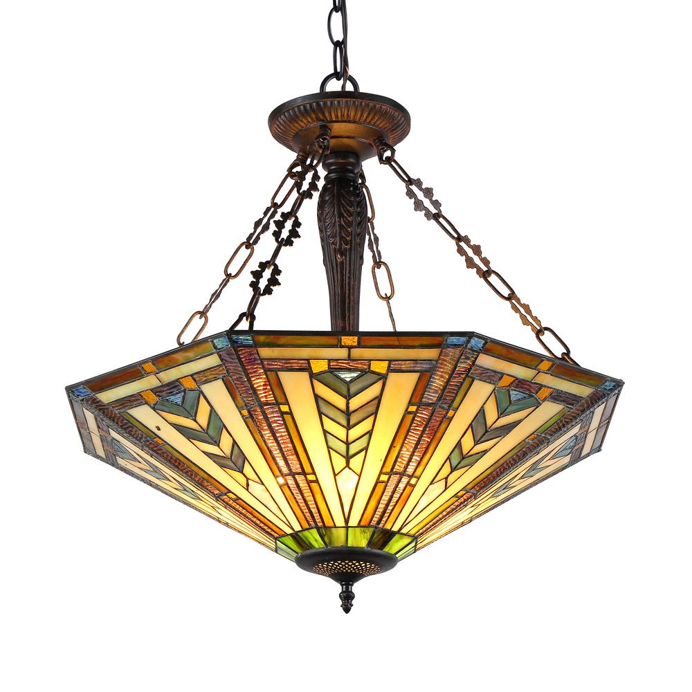 HARRISON Tiffany-style 3 Light Inverted Ceiling Pendant Fixture 25" Shade