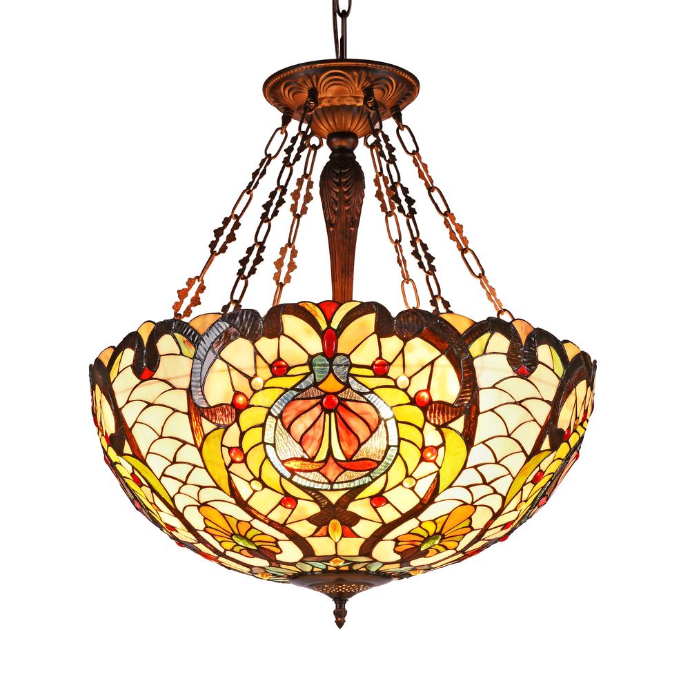 PAULINE Tiffany-style 4 Light Inverted Ceiling Pendant 24" Shade