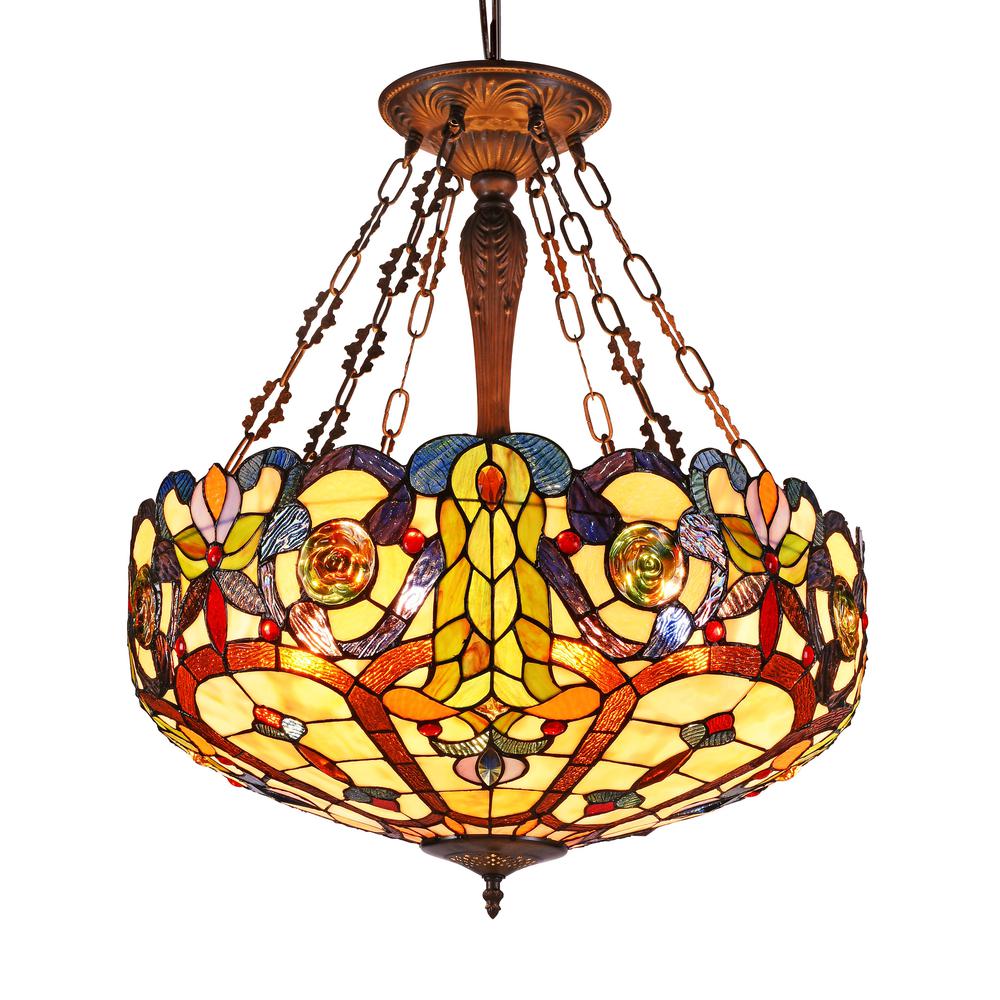 HALINA Tiffany-style 4 Light Inverted Ceiling Pendant 24" Shade