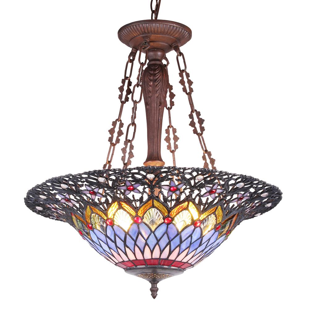 CAMILA Tiffany-style 3 Light Inverted Ceiling Pendant 21" Shade