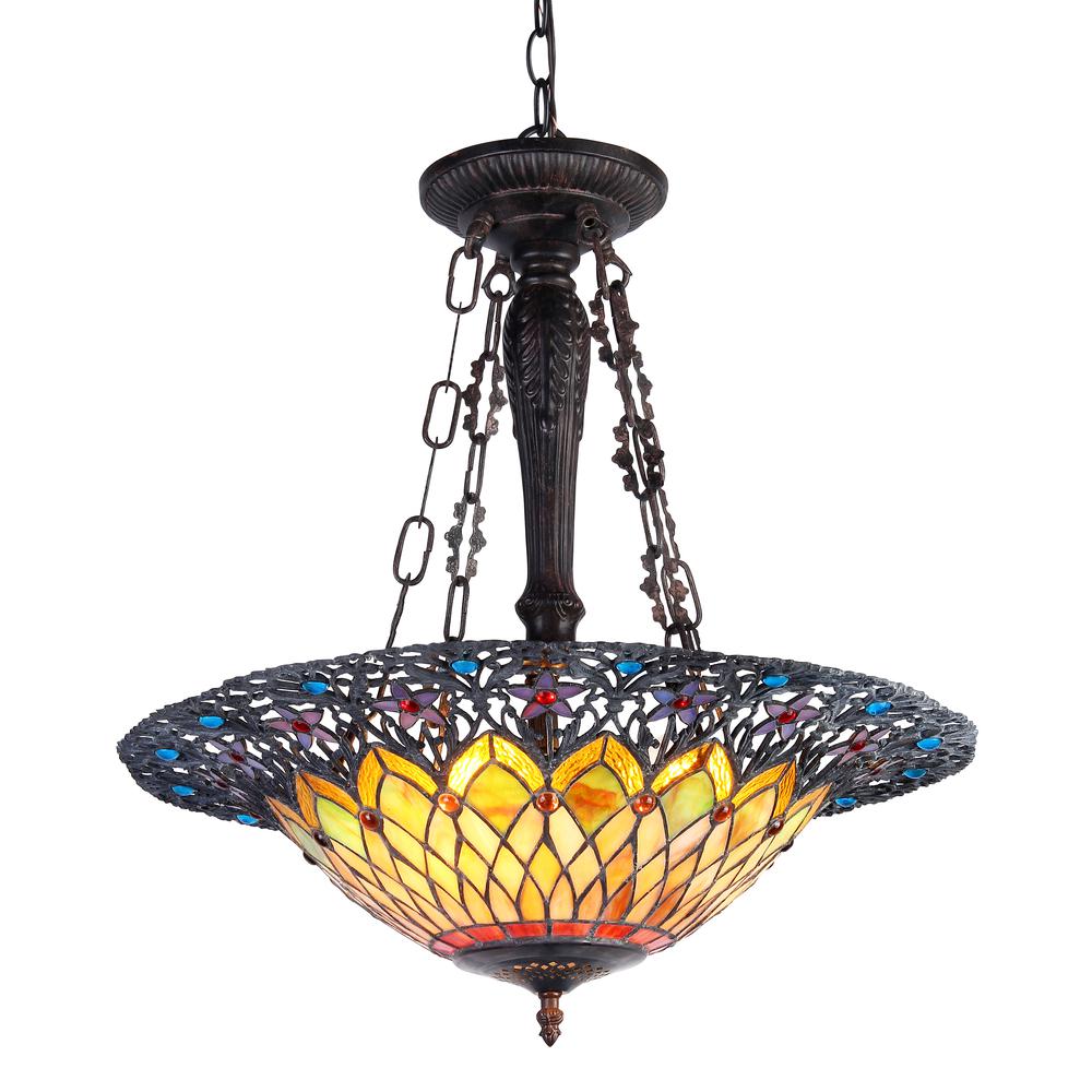 CAMILA Tiffany-style 3 Light Inverted Ceiling Pendant 22" Shade