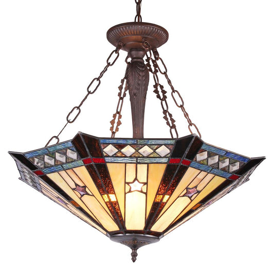 SIRIUS Tiffany-style Goemetirc 3 Light Inverted Ceiling Pendant  25" Shade