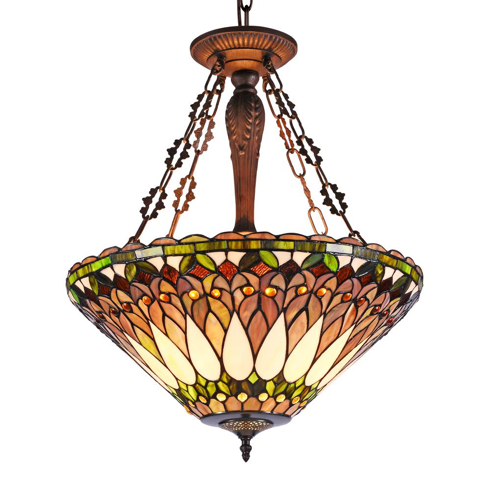 WALDEN Tiffany-style 3 Light Inverted Ceiling Pendant 20" Shade