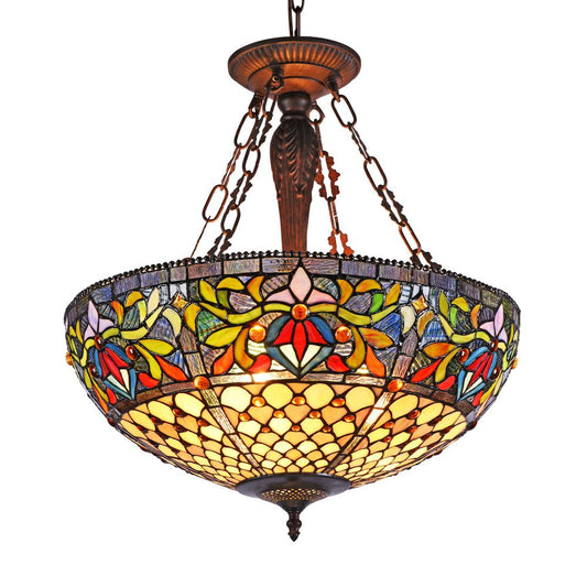 FALLON Tiffany-style 3 Light Inverted Ceiling Pendant 20" Shade