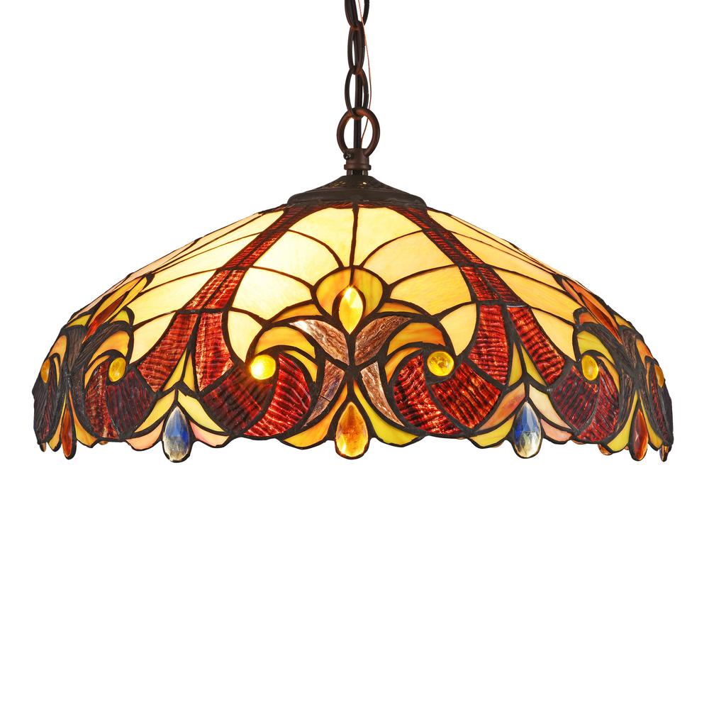 ADIA Tiffany-style 2 Light Hanging Pendant Fixture 18" Shade