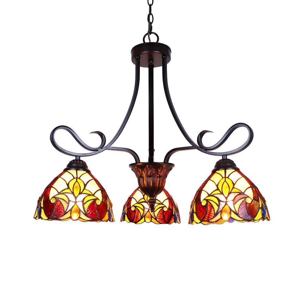 CHLOE Lighting ADIA Victorian Tiffany-Style Dark Bronze 3 Light Mini Chandelier 25" Wide