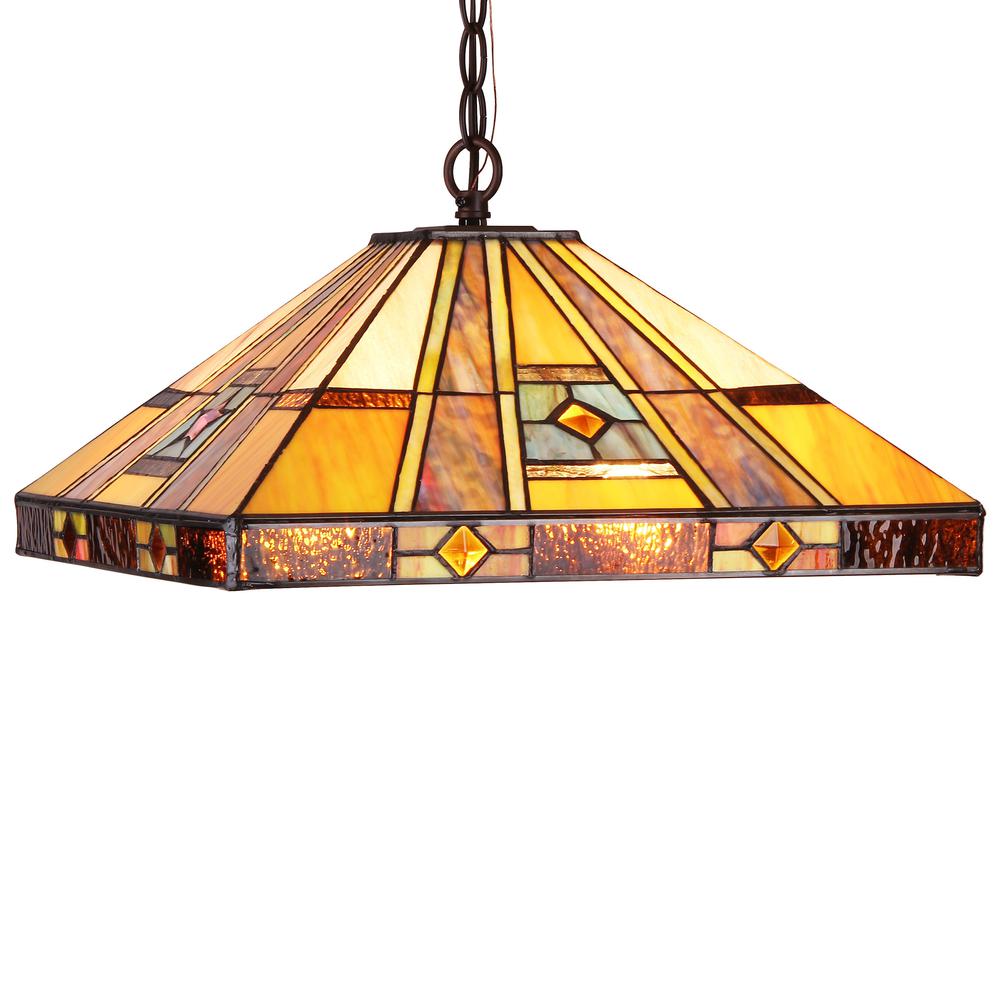 ELY Tiffany-style 2 Light Hanging Pendant Fixture 16" Shade