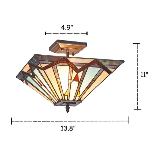 MANTON Mission 2 Light Blackish Bronze Semi-flush Ceiling Fixture 14" Wide