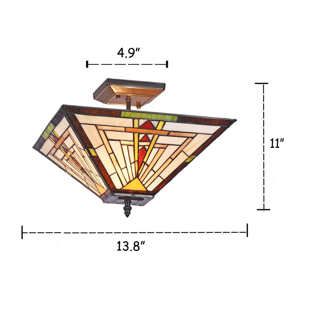 NORMAN Mission 2 Light Blackish Bronze Semi-flush Ceiling Fixture 14" Wide