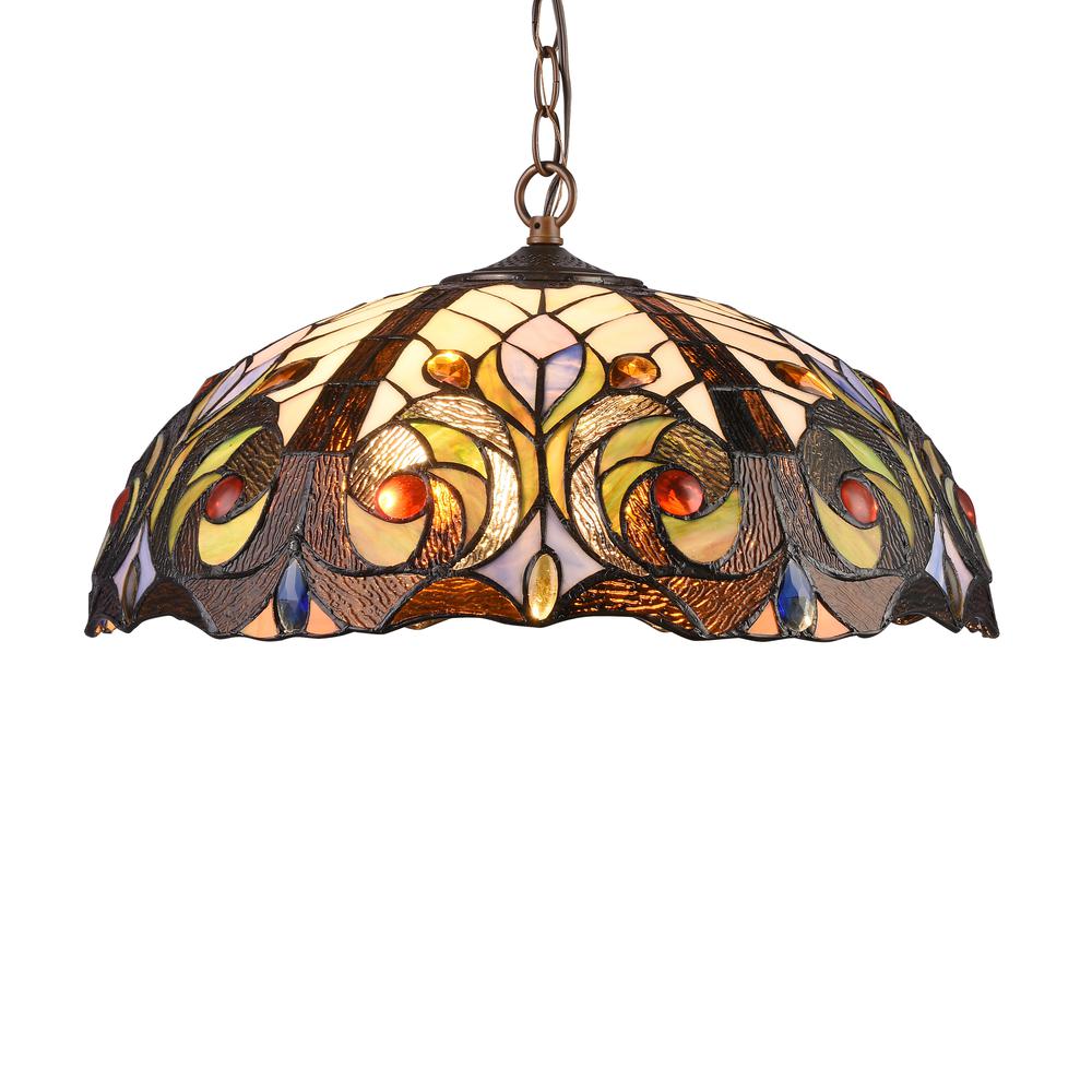 CHLOE Lighting LENNON Tiffany-style Dark Bronze 2 Light Victorian Ceiling Pendant Fixture 18" Shade