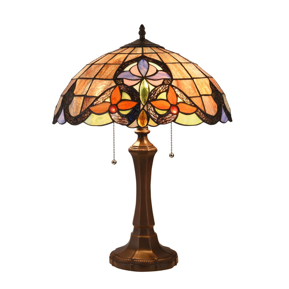 CHLOE Lighting MONROE Victorian Tiffany-style Dark Bronze 2 Light Table Lamp 16" Wide