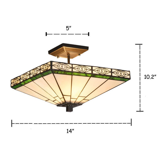 THEROS Tiffany-style 2 Light Mission Semi-flush Ceiling Fixture 14" Shade