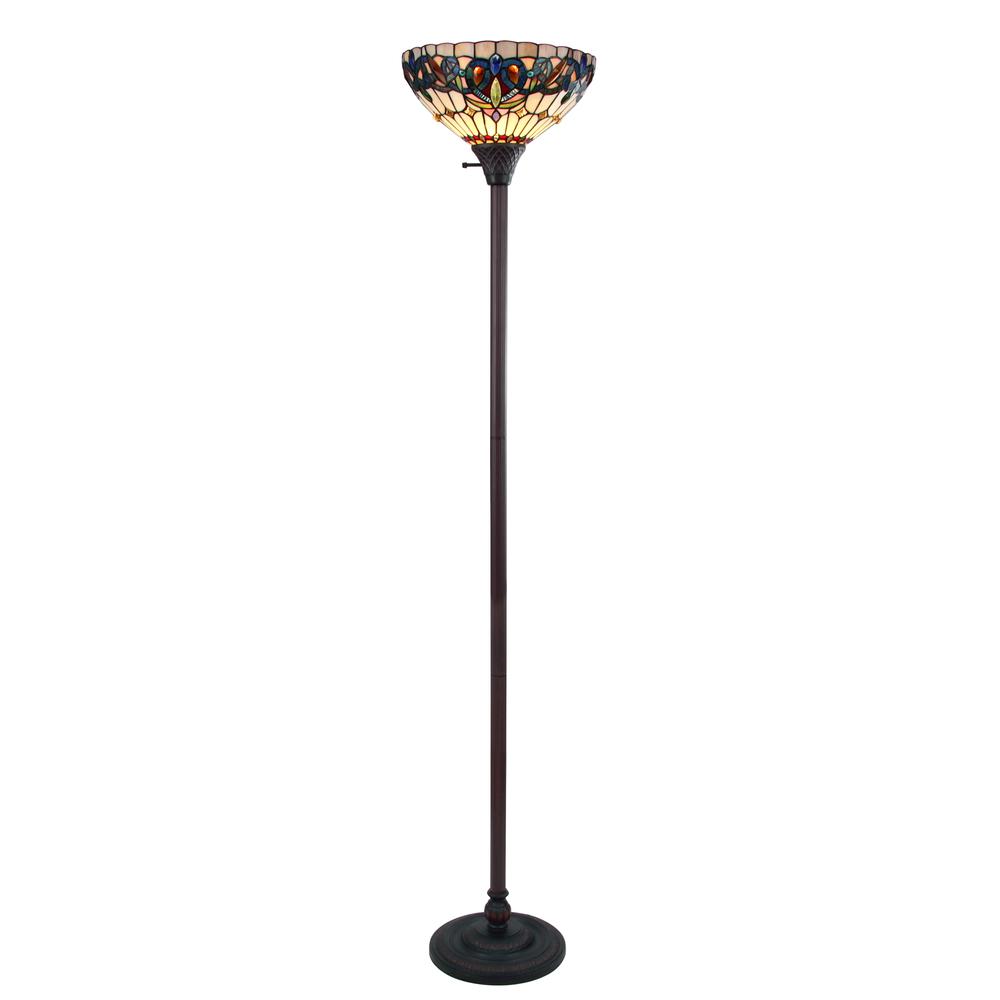 CHLOE Lighting SERENITY Victorian Tiffany-style Dark Bronze 1 Light Torchiere Lamp 14" Wide