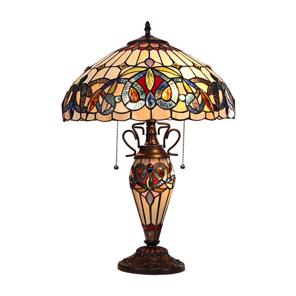 CHLOE Lighting SERENITY Victorian Tiffany-style Dark Bronze 3 Light Double Lit Table Lamp 16" Wide