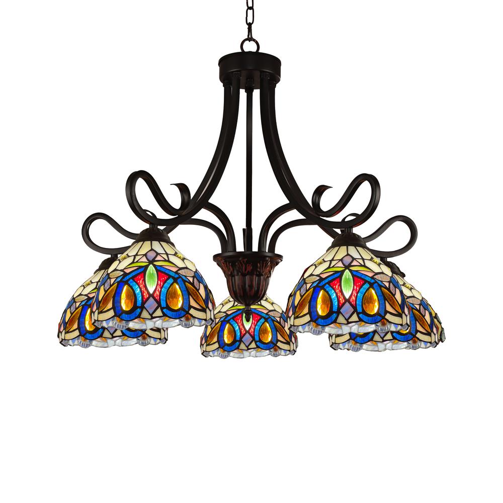 CHLOE Lighting SERENITY Victorian Tiffany-Style Dark Bronze 5 Light Large Chandelier 27" Wide