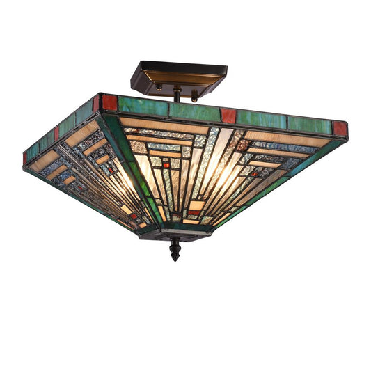 CHLOE Lighting INNES Tiffany-style Blackish Bronze 2 Light Mission Ceiling Fixture 14" Wide