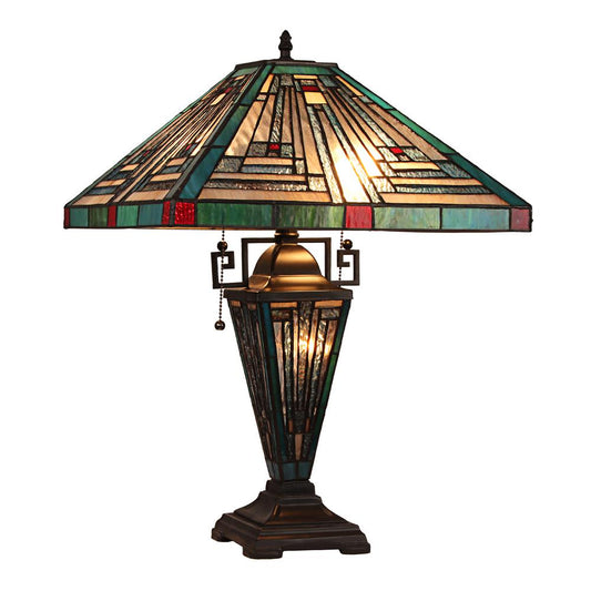 CHLOE Lighting INNES Mission Tiffany-style Blackish Bronze 3 Light Double Lit Table Lamp 16" Wide