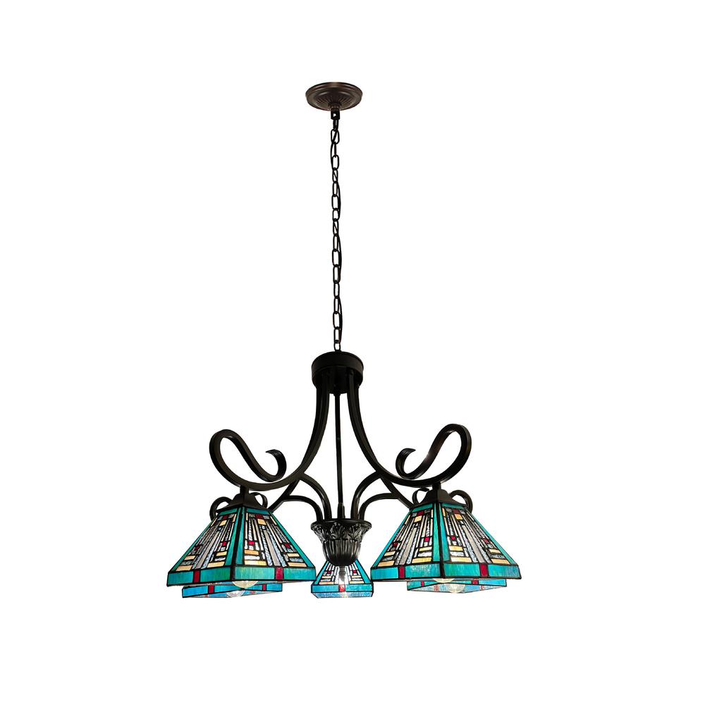 CHLOE Lighting INNES Mission Tiffany-Style Blackish Bronze 5 Light Large Chandelier 26" Wide