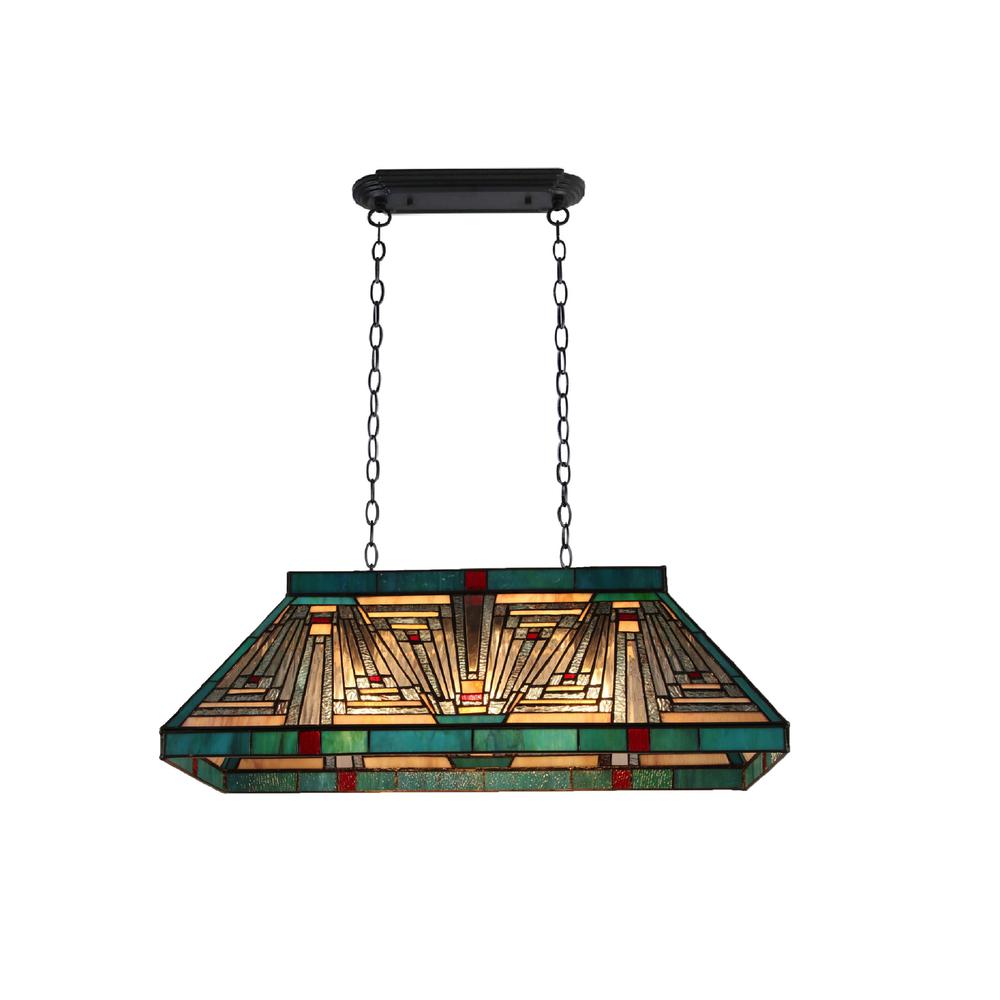 CHLOE Lighting INNES Mission Tiffany-Style Blackish Bronze 3 Light Island Pendant 28" Wide