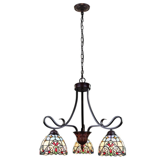 CHLOE Lighting GRENVILLE Tiffany-Style Blackish Bronze 3-Light Victorian Mini-Chandelier 25" Wide