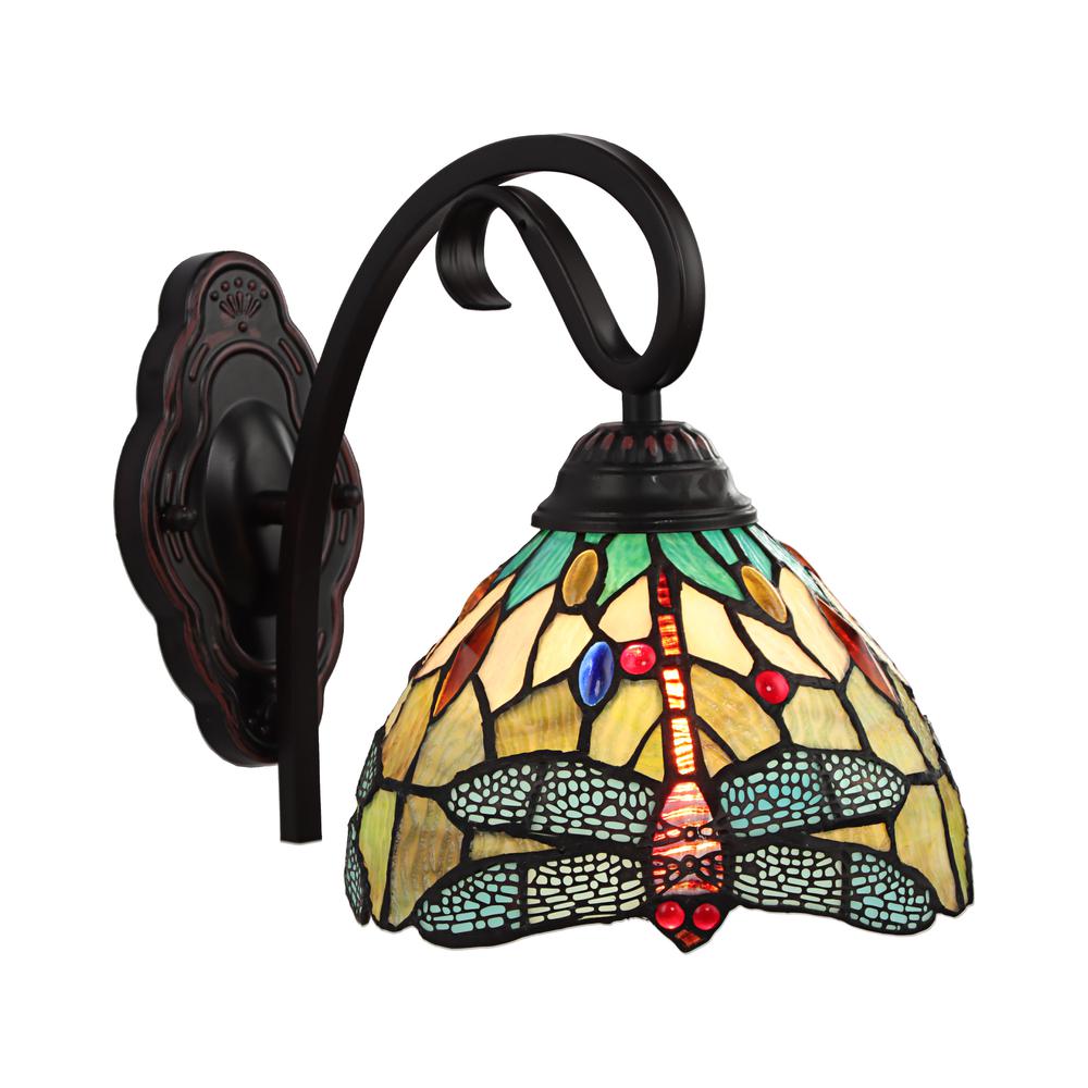 CHLOE Lighting EMPRESS Dragonfly Tiffany-style Dark Bronze 1 Light Wall Sconce 8 " Wide