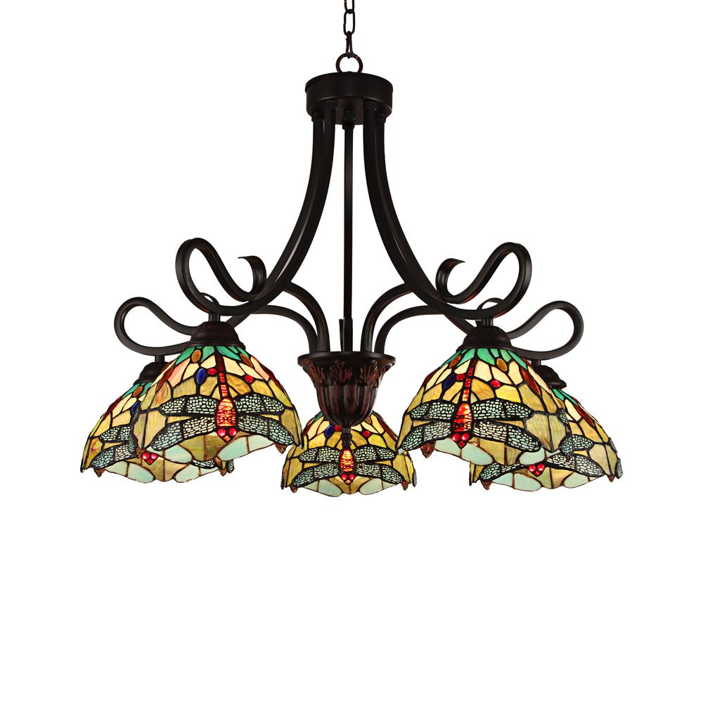 CHLOE Lighting EMPRESS Dragonfly Tiffany-style Dark Bronze 5 Light Large Chandelier 27 " Wide