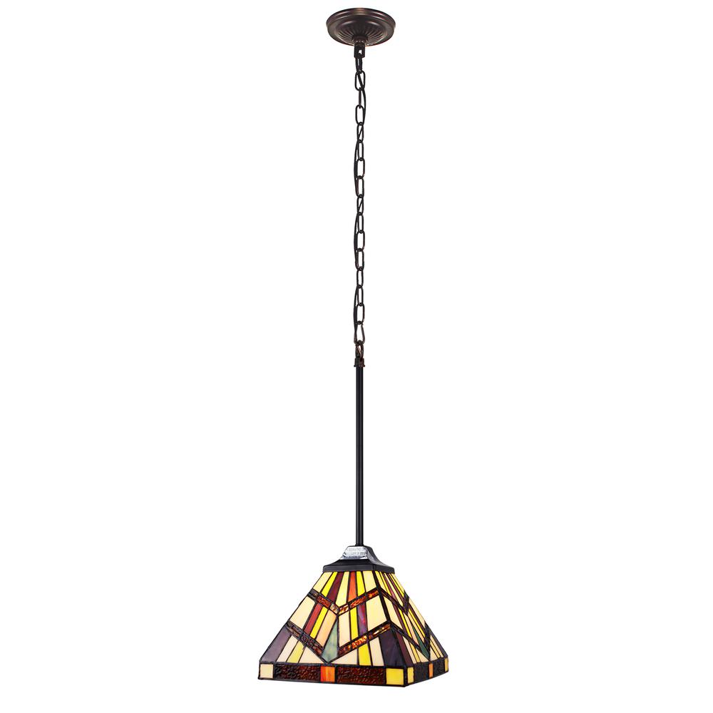 CHLOE Lighting VINCENT Mission Tiffany-style Blackish Bronze 1 Light Mini-Pendant 8" Wide