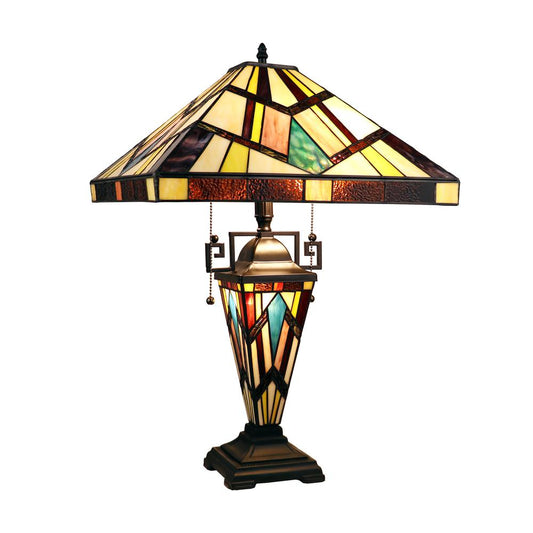 CHLOE Lighting VINCENT Tiffany-Style Blackish Bronze 3-Light Mission Double-Lit Table Lamp 16" Shade