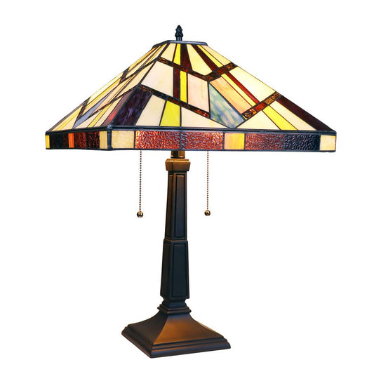 CHLOE Lighting VINCENT Tiffany-Style Blackish Bronze 2-Light Mission Table Lamp 16" Shade